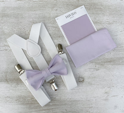 Iris Bow tie & Suspenders | White Braces | Pocket Square | Ring Bearer Outfit | Boho Rustic Wedding