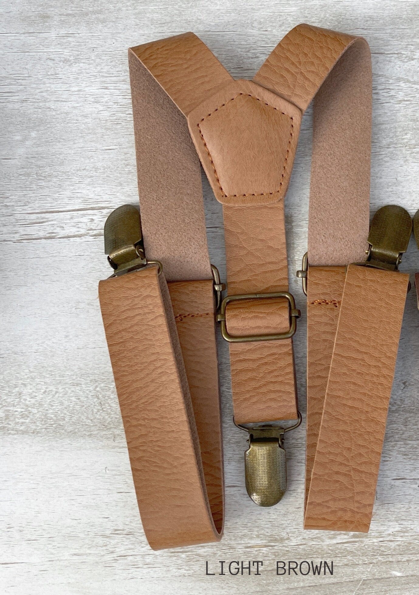 Steel Blue Bow Tie & Suspenders , Light Brown Leather braces , Men's pocket square , Boy's Ring Bearer gift , Groomsmen Wedding outfit