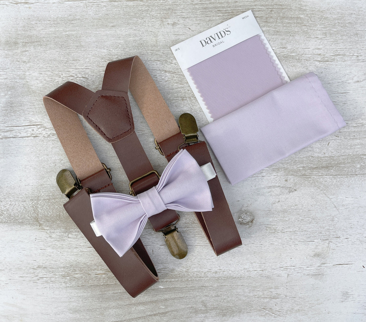 Iris Bow tie & Suspenders | Leather Braces | Pocket Square | Ring Bearer Outfit | Boho Rustic Wedding