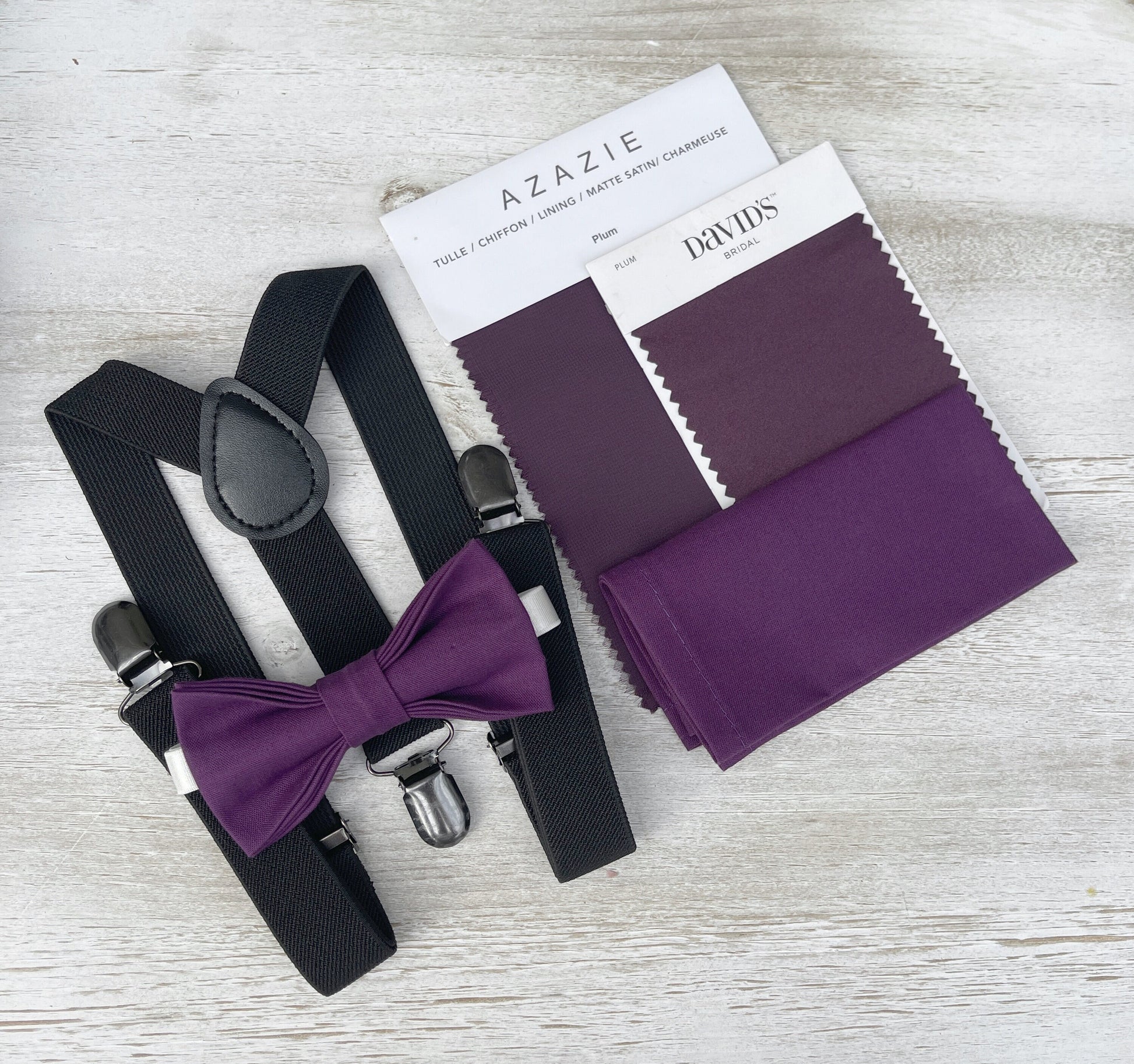 Plum Bow tie & Suspenders | Black Braces | Grape Bowtie | Pocket Square | Ring Bearer Outfit | Boho Rustic Wedding Set