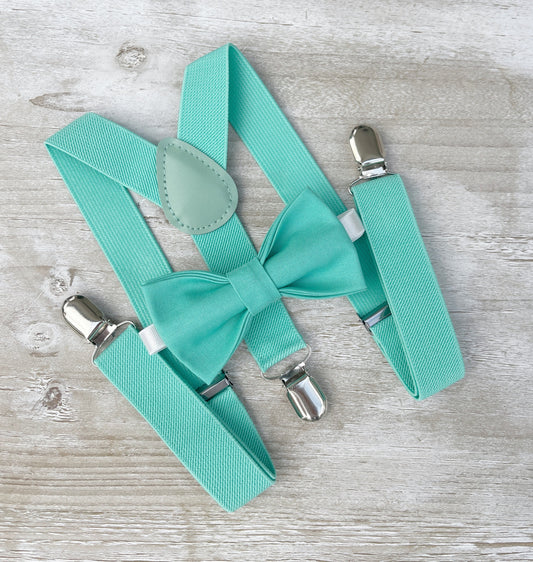 Mint Bow Tie and Suspenders Set for Men | Boys | Ring Bearer | Toddler Costume | Groomsmen Gift | Wedding Outfit