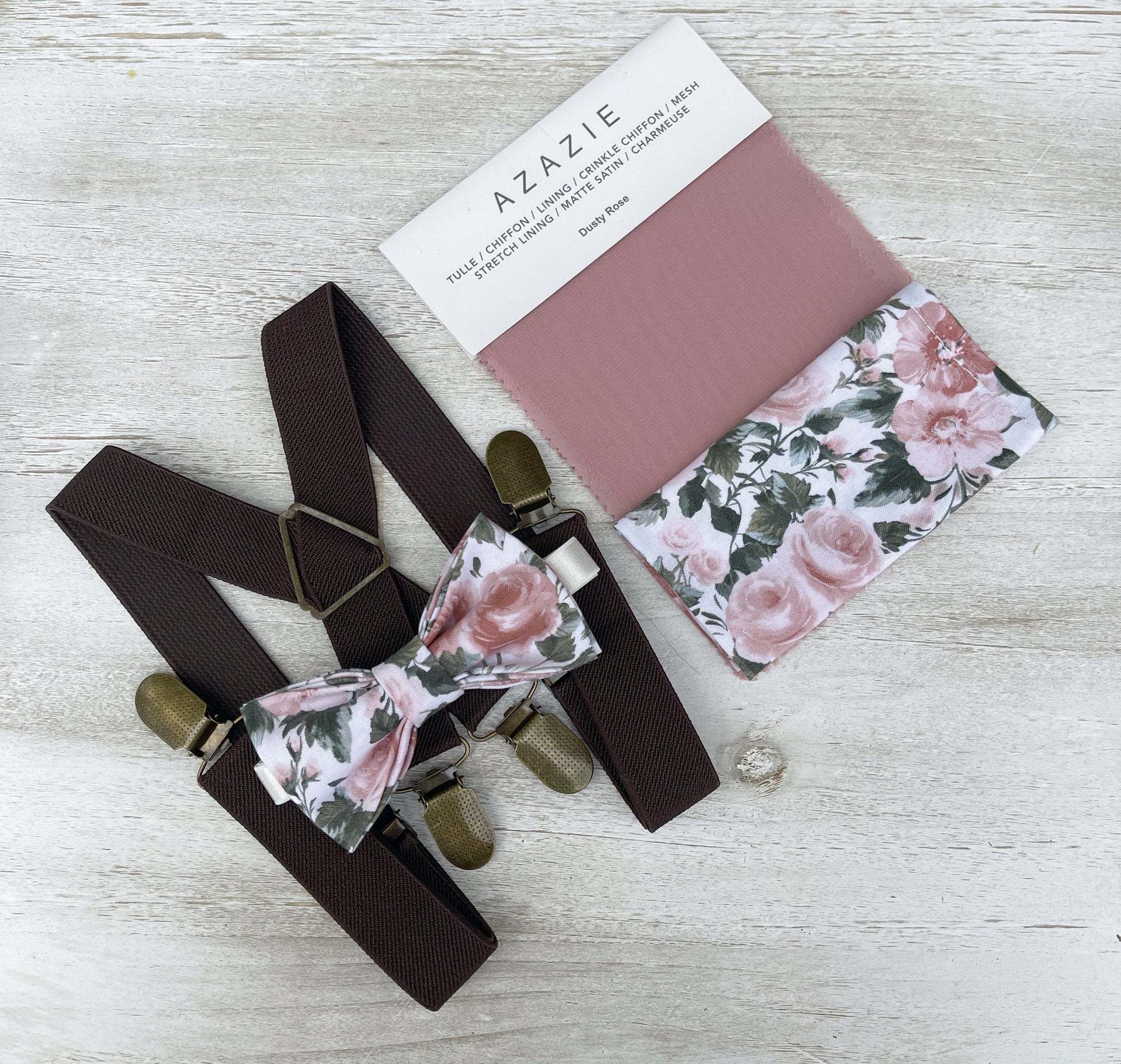 Floral Bow tie & Suspenders | Coffee X - Back Braces | Dusty Rose Bow | Pocket Square | Ring Bearer Outfit | Boho Wedding | Groomsman Gift