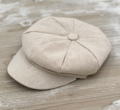 Applejack Newsboy Cap | Biscotti Bow Tie | Champagne Tan Suspenders Wedding Set for Boys
