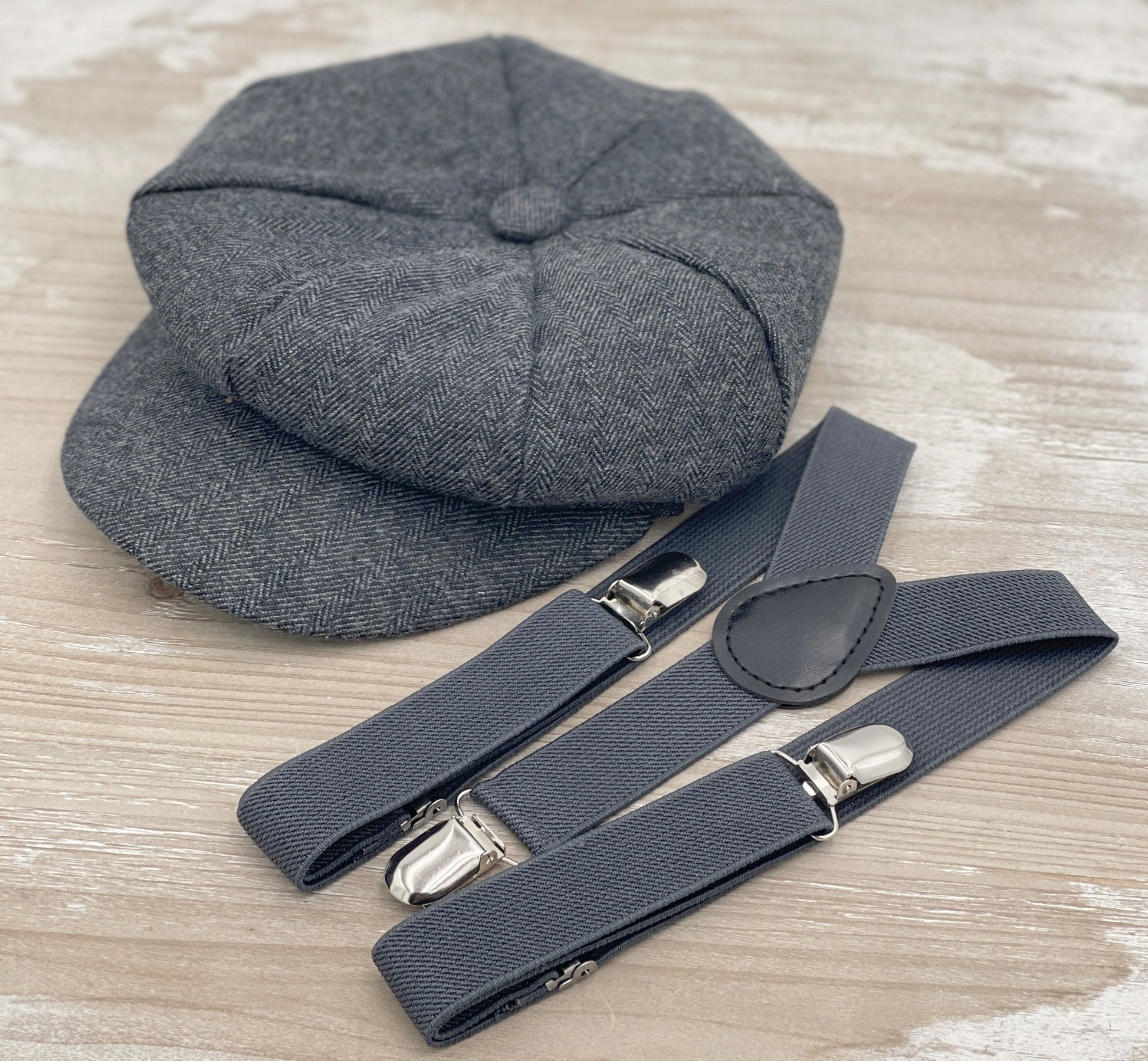 Tweed Newsboy Cap | Gray Ivy Hat | Ring Bearer Outfit | Cake Smash Outfit | Page Boy Cap | Wedding Set | Rustic Applejack Hat