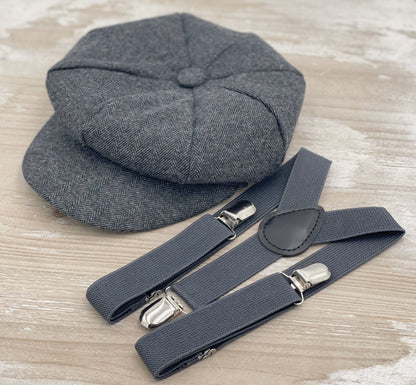 Tweed Newsboy Cap | Gray Ivy Hat | Ring Bearer Outfit | Cake Smash Outfit | Page Boy Cap | Wedding Set | Rustic Applejack Hat
