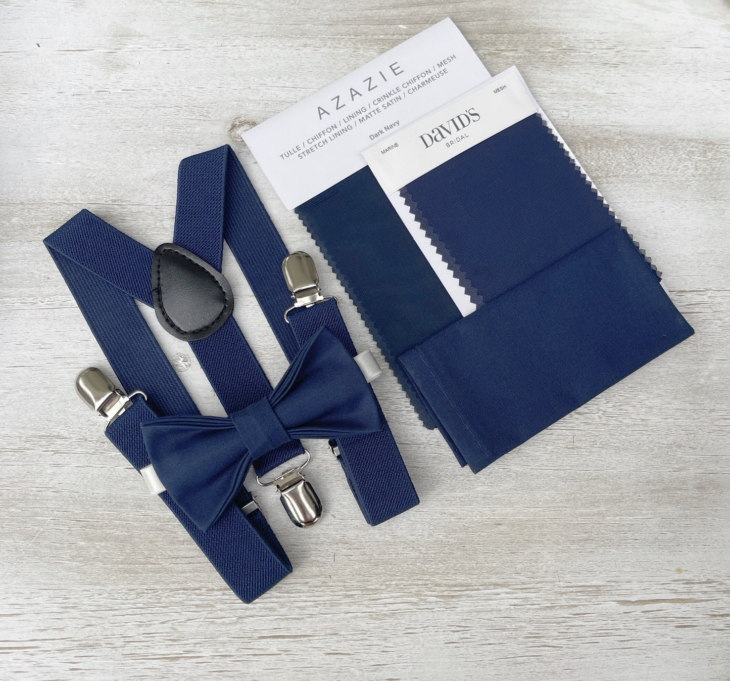 Navy Bow tie & Suspenders | Marine Blue BowTie | Pocket Square | Ring Bearer Outfit | Boho Rustic Wedding