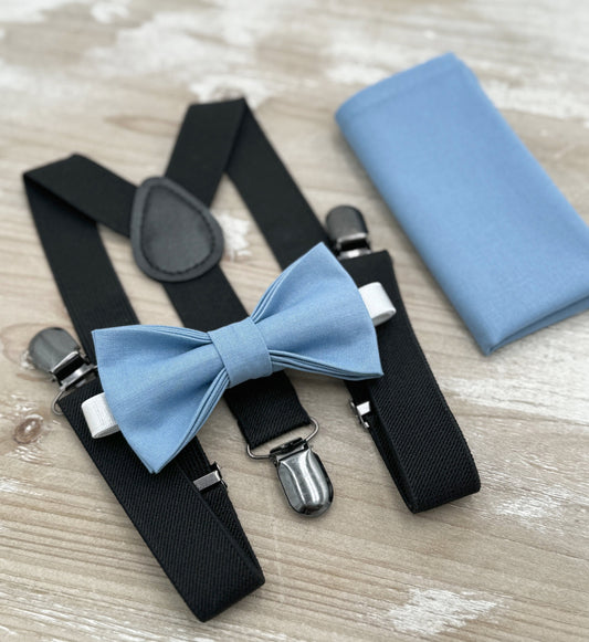 Steel Bow tie & Suspenders | Black Braces | Pocket Square | Ring Bearer Outfit | Boho Wedding | Rustic Wedding Outfit | Groomsman Gift