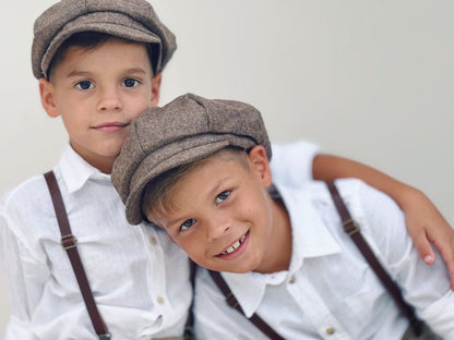 Tweed Newsboy Cap | Skinny Leather Suspenders | Paprika Bow Tie | Sienna Bow | Ring Bearer Outfit | Cake Smash Outfit | Wedding Set