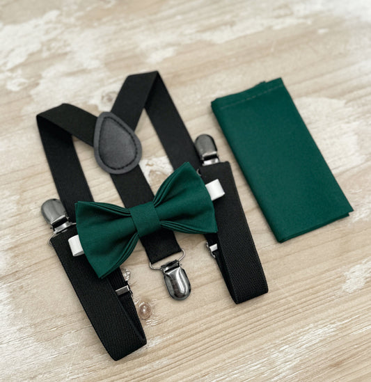 Pine Bow tie & Suspenders | Black Braces | Gem Bow | Pocket Square | Ring Bearer Outfit | Boho Rustic Wedding