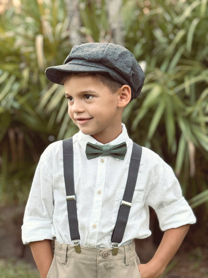 Blush Bow tie & Suspenders,Charcoal Dark Gray Braces, Petal Bow Tie, Pocket Square, Ring Bearer Outfit, Boho Wedding