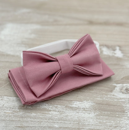 Dusty Rose Bow tie & Suspenders | Dusty Gray Braces | Pocket Square | Ring Bearer Outfit | Boho Rustic Wedding | Groomsman Gift