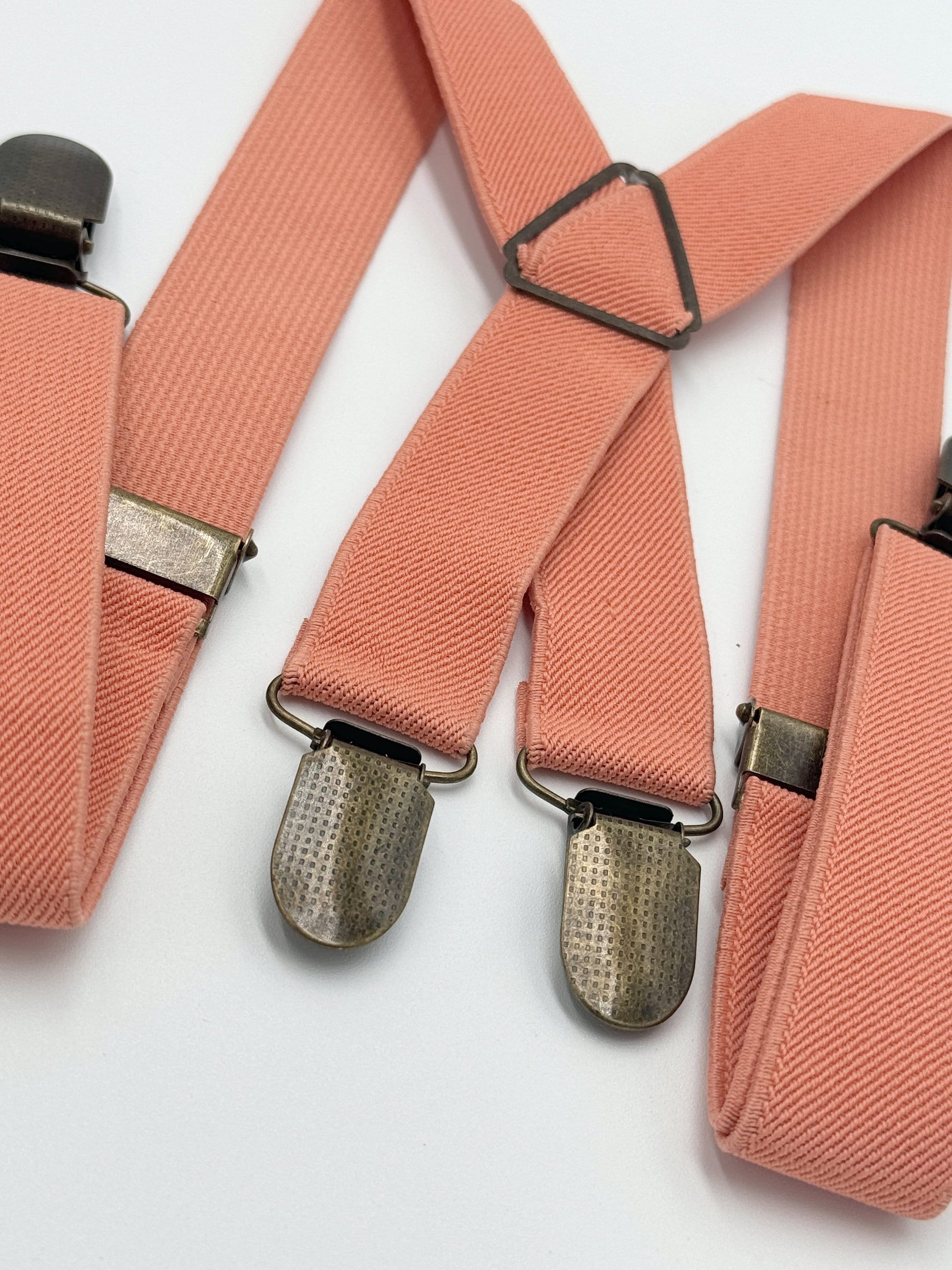 Coral Bow tie & Suspenders | X - Back Sunset Braces | Salmon Bow Tie | Pocket Square | Ring Bearer Outfit | Boho Wedding | Groomsman Gift