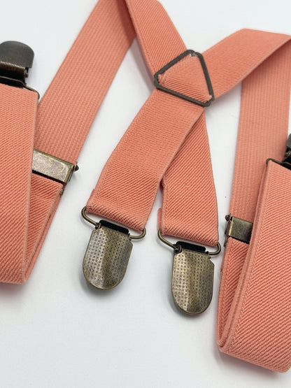Coral Bow tie & Suspenders | X - Back Sunset Braces | Salmon Bow Tie | Pocket Square | Ring Bearer Outfit | Boho Wedding | Groomsman Gift