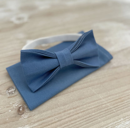 Dark Steel Bow tie & Suspenders | Champagne Tan Braces | Twilight Blue Bow | Pocket Square | Ring Bearer Outfit | Boho Rustic Wedding