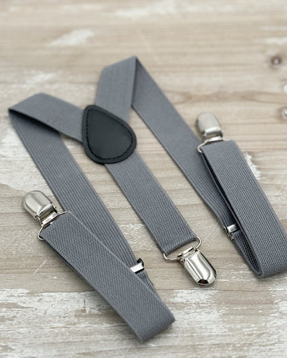 Dusty Blue Bow tie & Suspenders | Gray Braces | Pocket Square | Ring Bearer Outfit | Rustic Boho Wedding Set