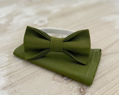 Olive Bow tie & Suspenders | Pocket Square | Dark Green Bowtie | Ring Bearer Outfit | Boho Rustic Wedding