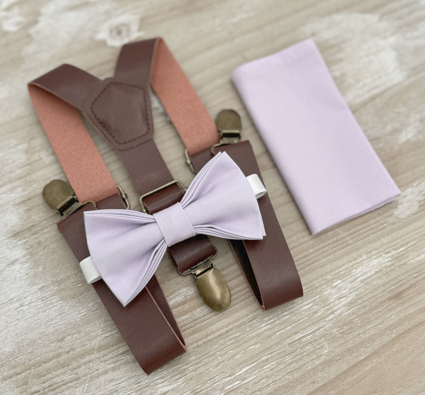 Iris Bow tie & Suspenders | Leather Braces | Pocket Square | Ring Bearer Outfit | Boho Rustic Wedding