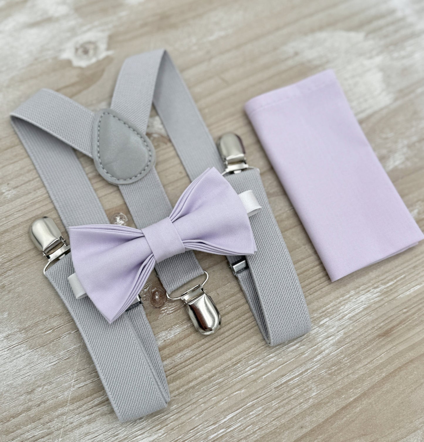 Iris Bow tie & Suspenders | Light Gray Braces | Pocket Square | Ring Bearer Outfit | Boho Rustic Wedding