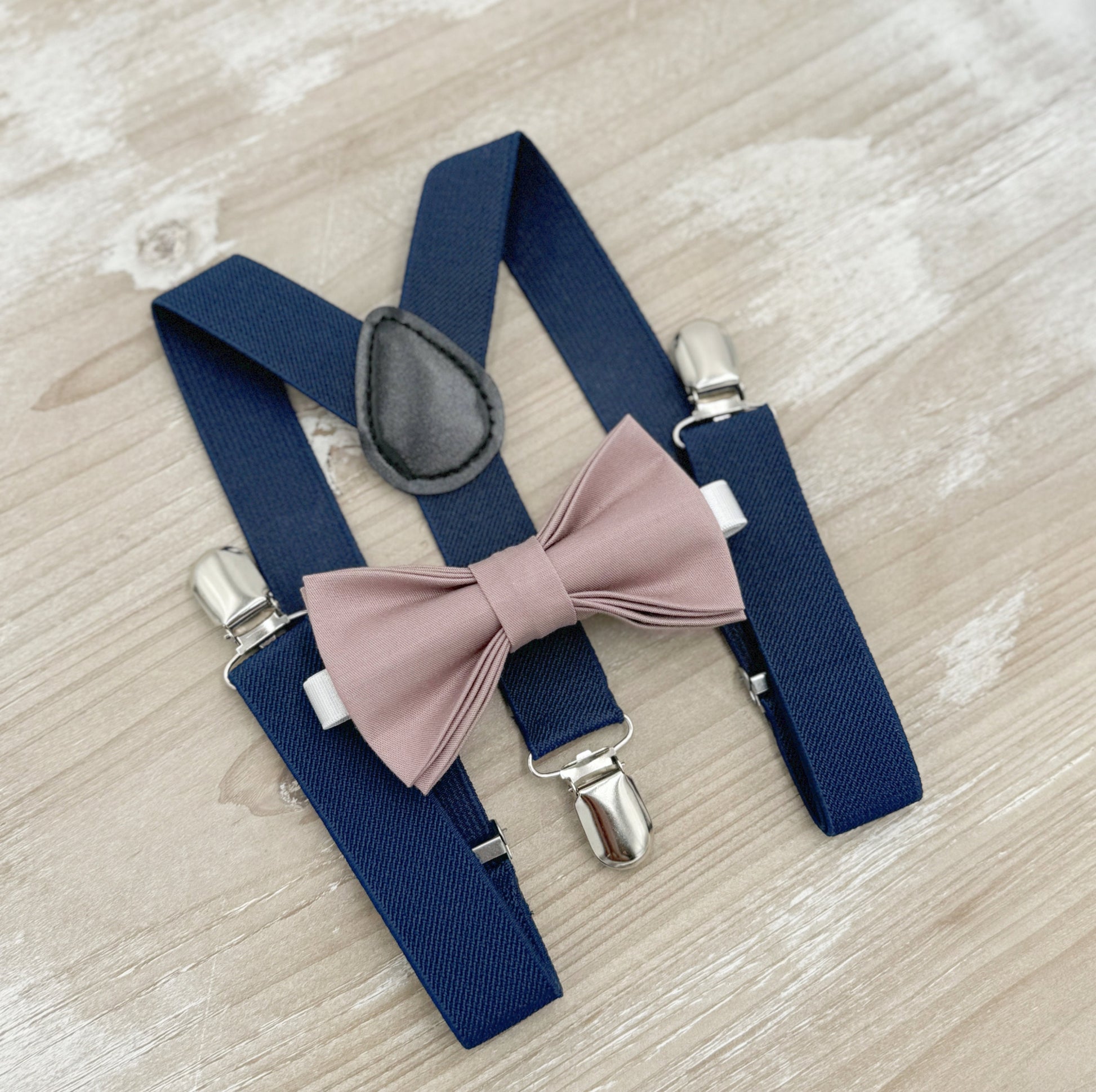 Dusty Mauve Bow Tie and Suspenders Set – All Sizes for Men & Boys, Navy Blue Braces, Ring Bearer, Boho Rustic Wedding