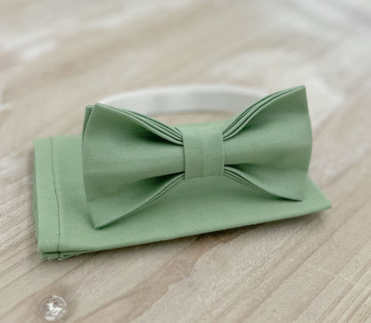 Matcha Bow tie & Suspenders | Dusty Gray Braces | Sage Meadow Green Bow | Pocket Square | Ring Bearer Outfit | Boho Rustic Wedding