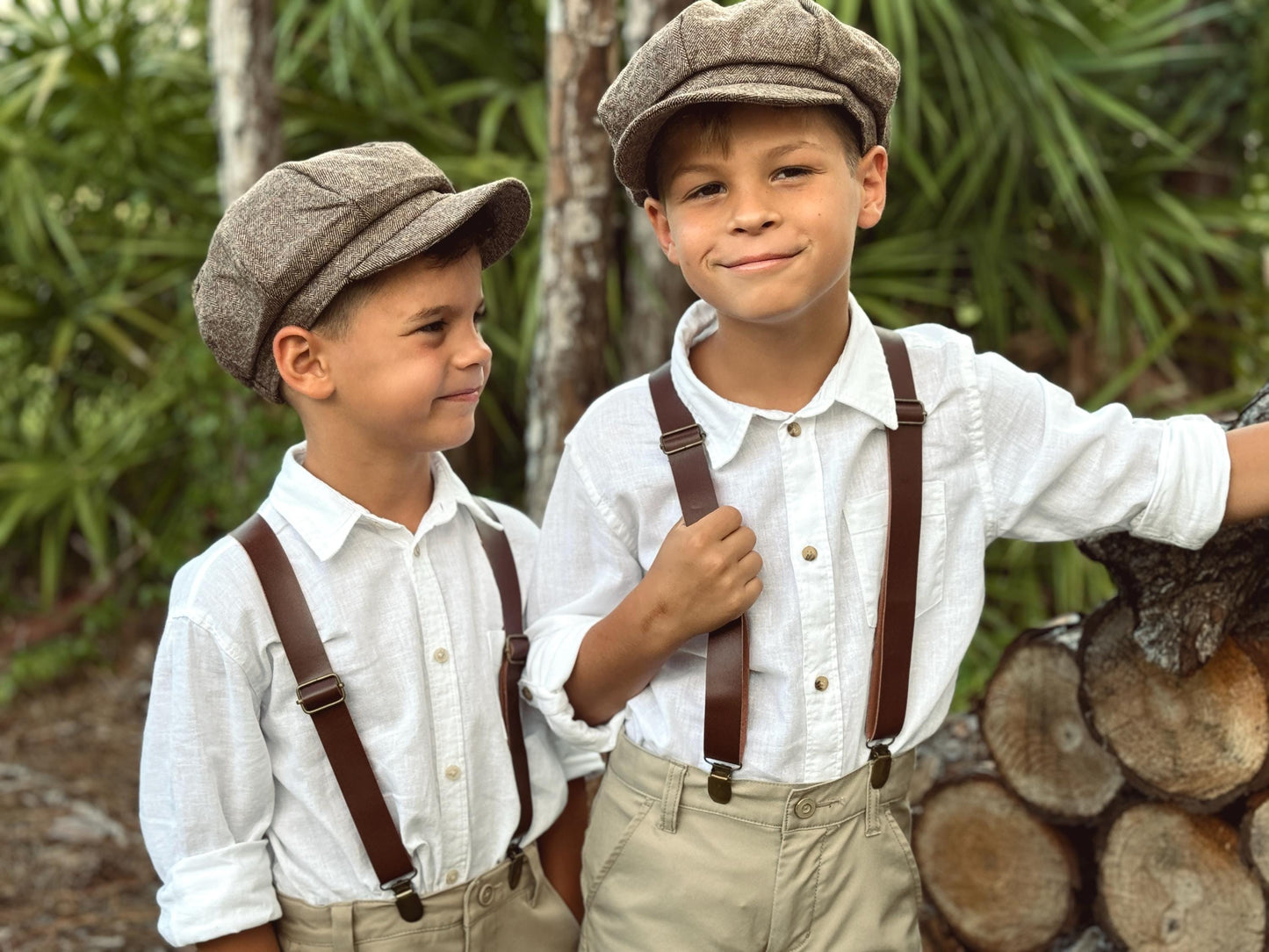 Dark Wisteria Bow tie & Suspenders | Leather Braces | Pocket Square | Ring Bearer Outfit | Boho Rustic Wedding