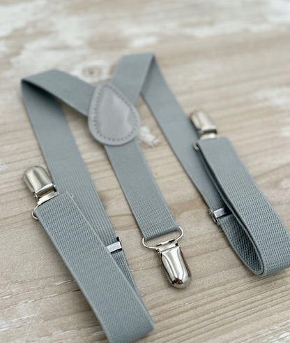 Dusty Blue Bow tie & Suspenders | Dusty Gray Braces | Pocket Square | Ring Bearer Outfit | Boho Rustic Wedding
