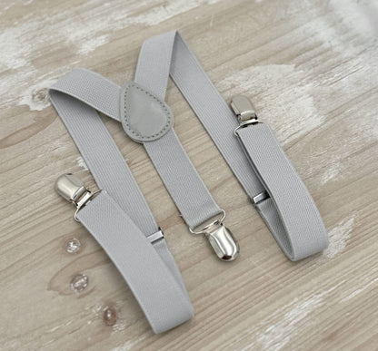 Iris Bow tie & Suspenders | Light Gray Braces | Pocket Square | Ring Bearer Outfit | Boho Rustic Wedding