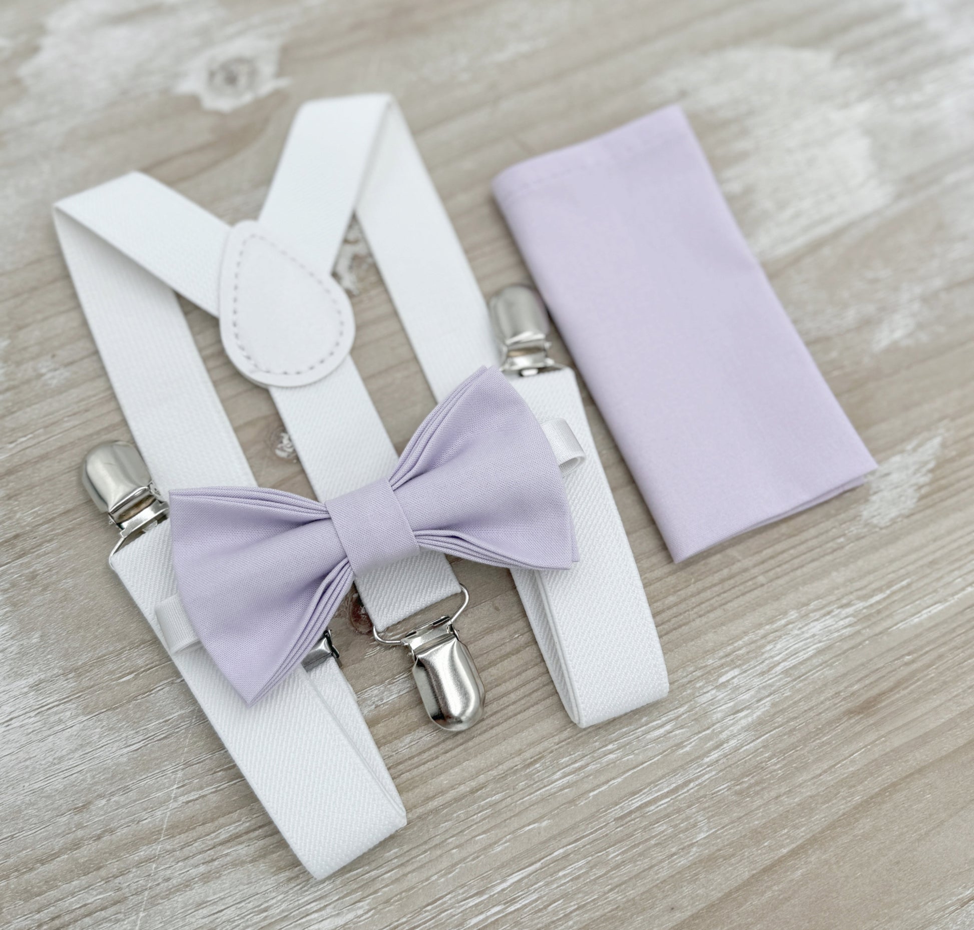 Iris Bow tie & Suspenders | White Braces | Pocket Square | Ring Bearer Outfit | Boho Rustic Wedding