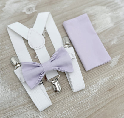 Iris Bow tie & Suspenders | White Braces | Pocket Square | Ring Bearer Outfit | Boho Rustic Wedding