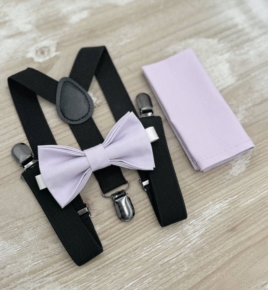 Iris Bow tie & Suspenders | Black Braces | Pocket Square | Ring Bearer Outfit | Boho Rustic Wedding