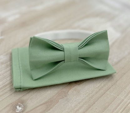Matcha Bow tie & Suspenders | Black Braces | Sage Meadow Green Bow | Pocket Square | Ring Bearer Outfit | Boho Rustic Wedding