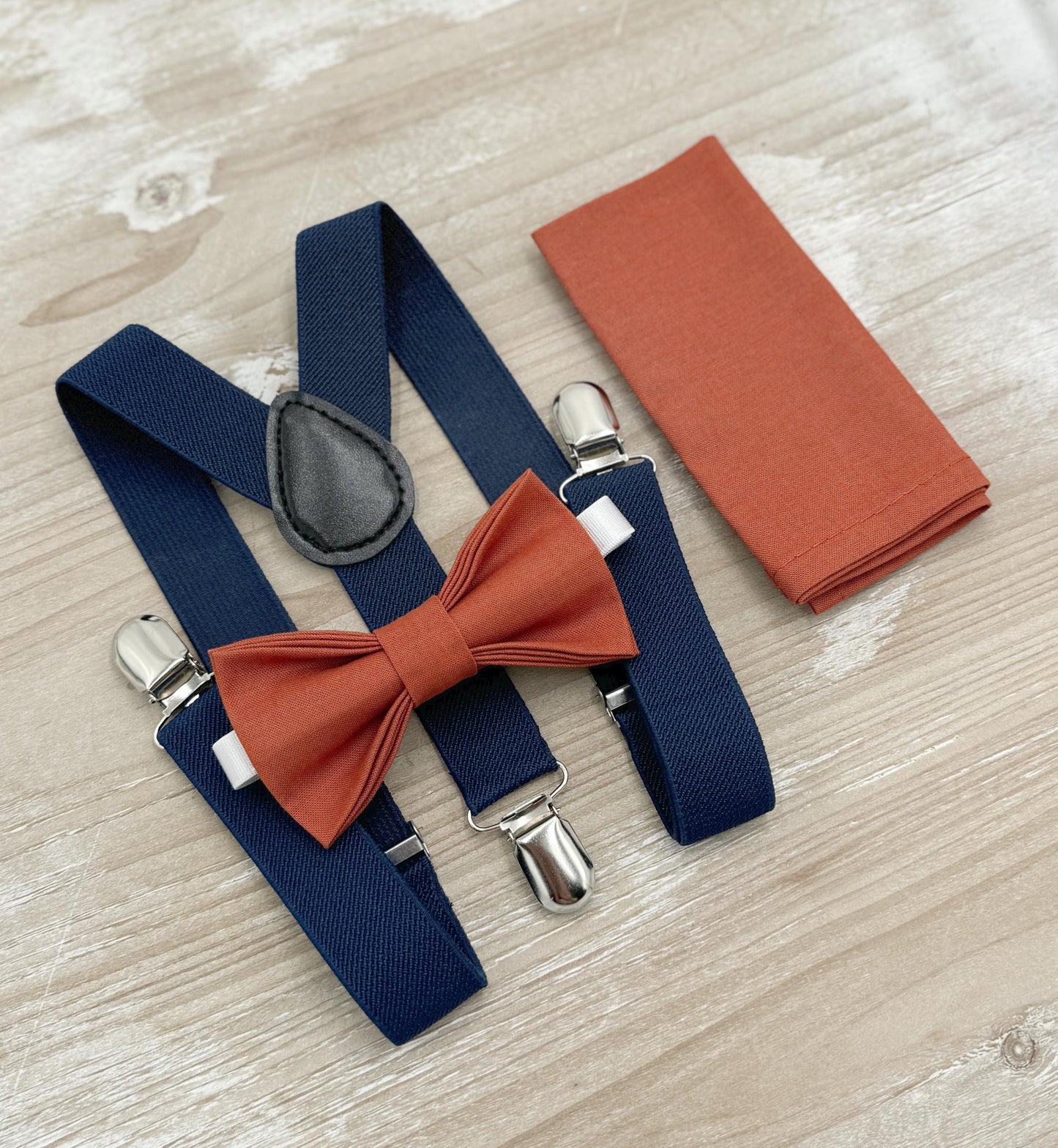 Paprika Bow tie & Suspenders | Navy Blue Braces | Sienna Bow | Pocket Square | Ring Bearer Outfit | Boho Rustic Wedding