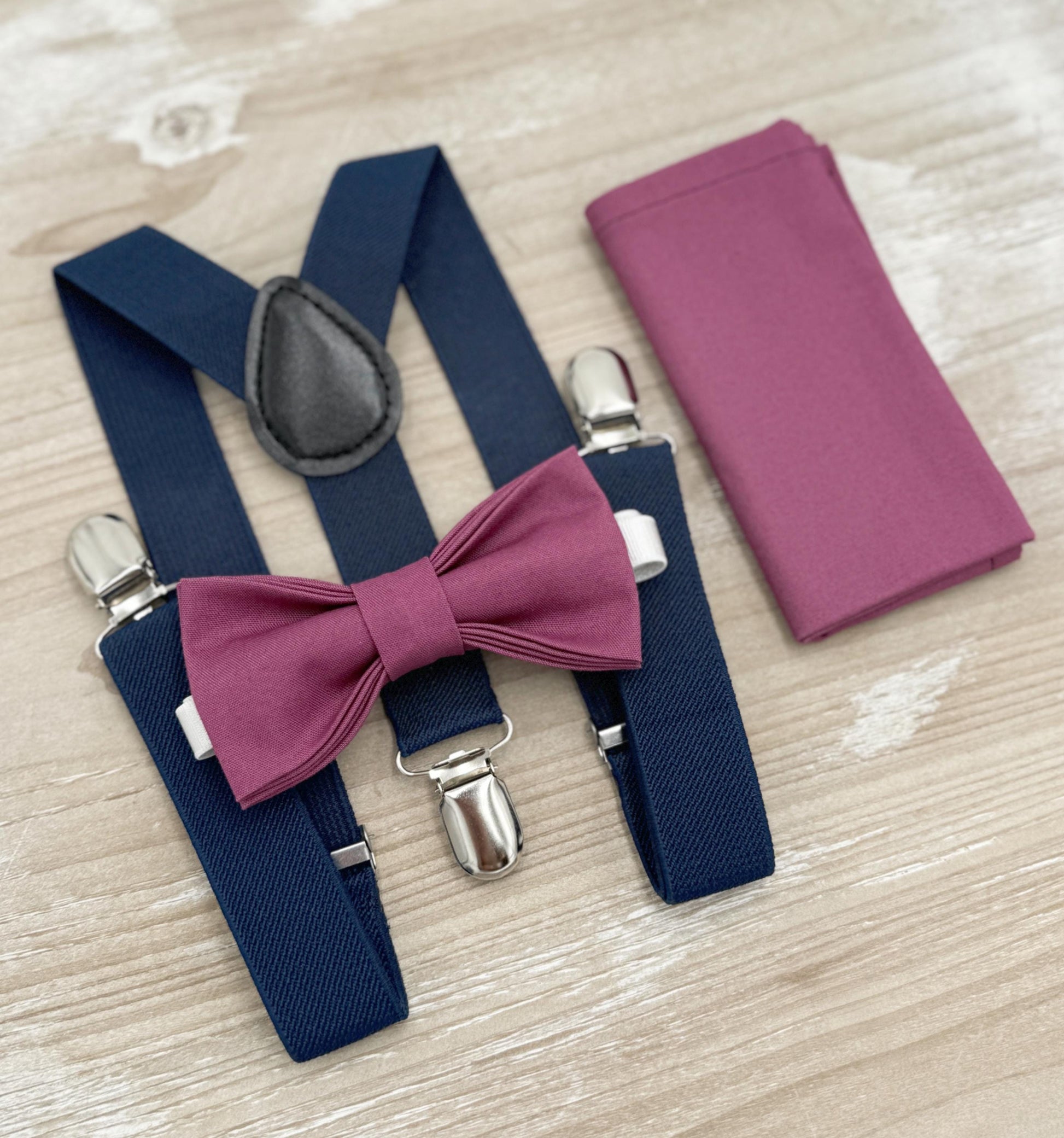 Chianti Bow tie & Suspenders | Navy Blue Braces | Mulberry Bow | Pocket Square | Ring Bearer Outfit | Boho Rustic Wedding