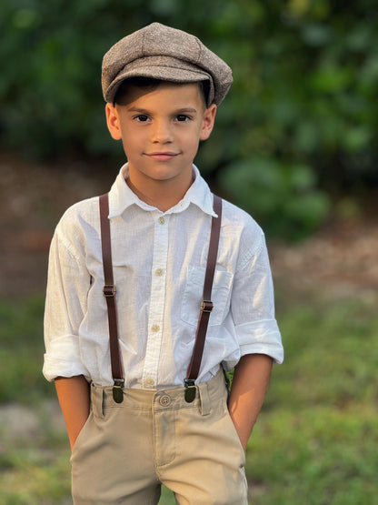 Dark Wisteria Bow tie & Suspenders | Skinny Leather Braces | Pocket Square | Ring Bearer Outfit | Boho Rustic Wedding