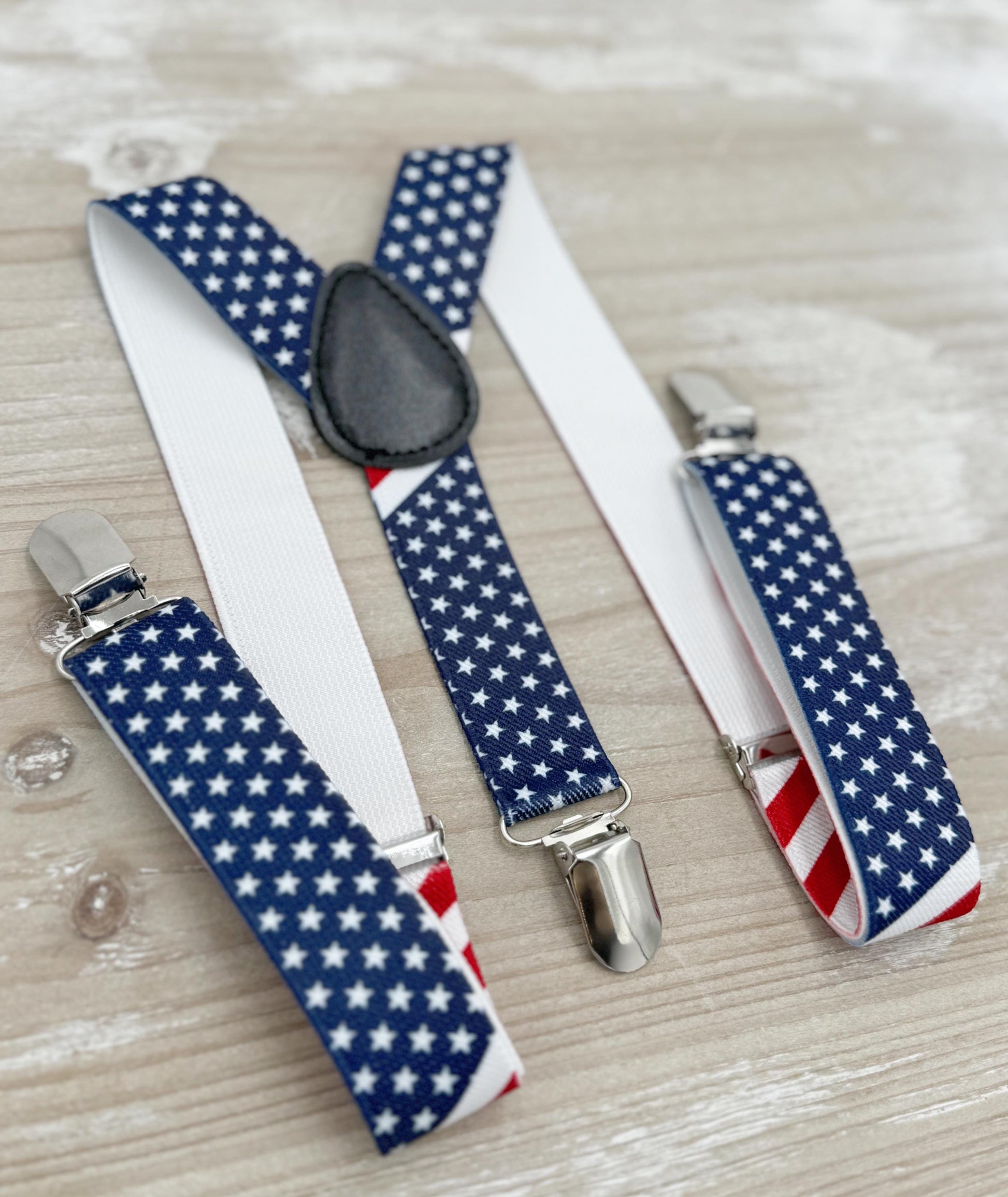 Navy Bow tie & USA Flag Suspenders | Blue BowTie | Patriotic Costume | Ring Bearer Outfit | Boho Rustic Wedding
