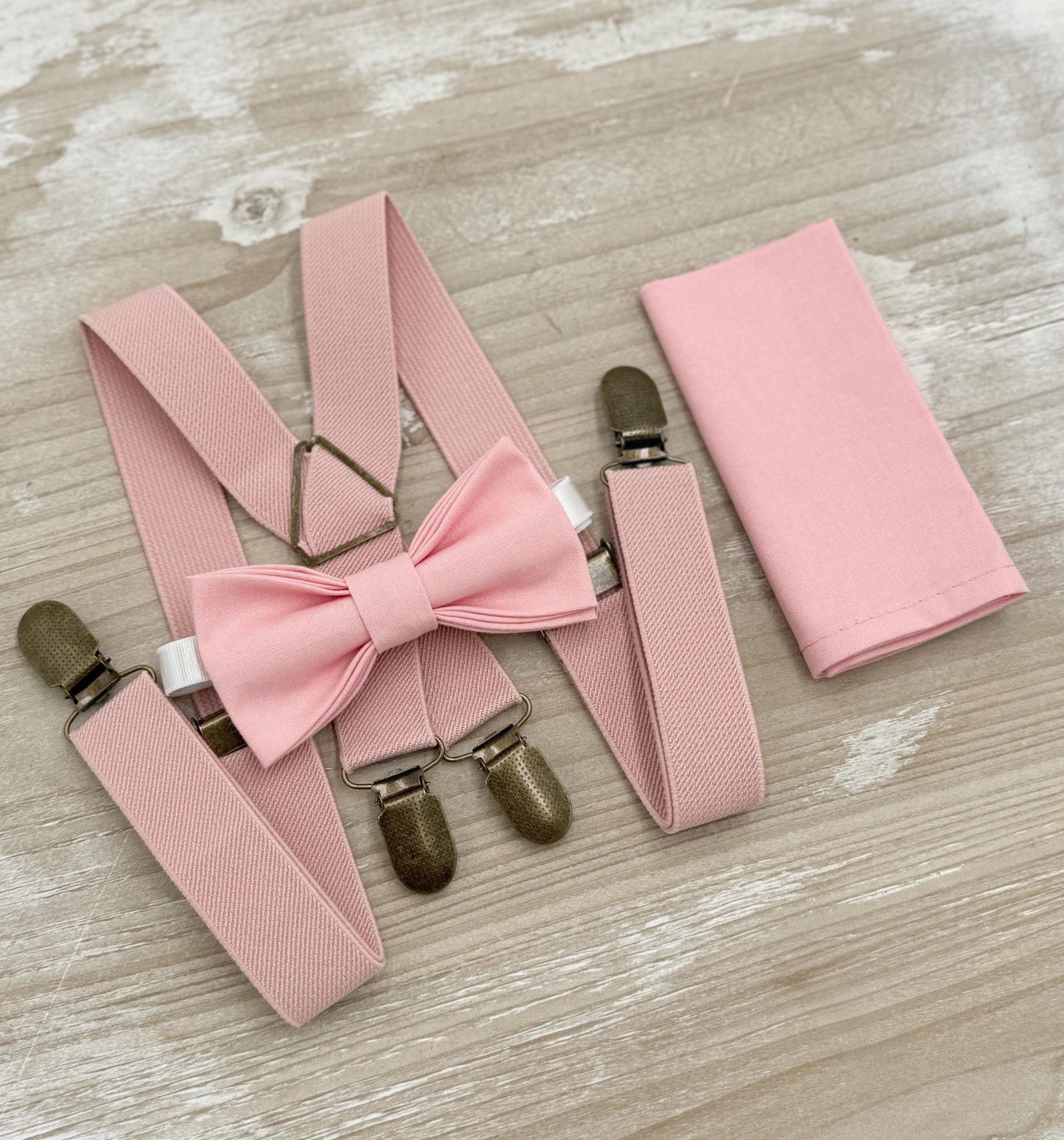 Ballet Bow tie & Suspenders, Dusty Pink Suspenders, Pocket Square, Rosette Bowtie, Ring Bearer Outfit, Rustic Boho Wedding