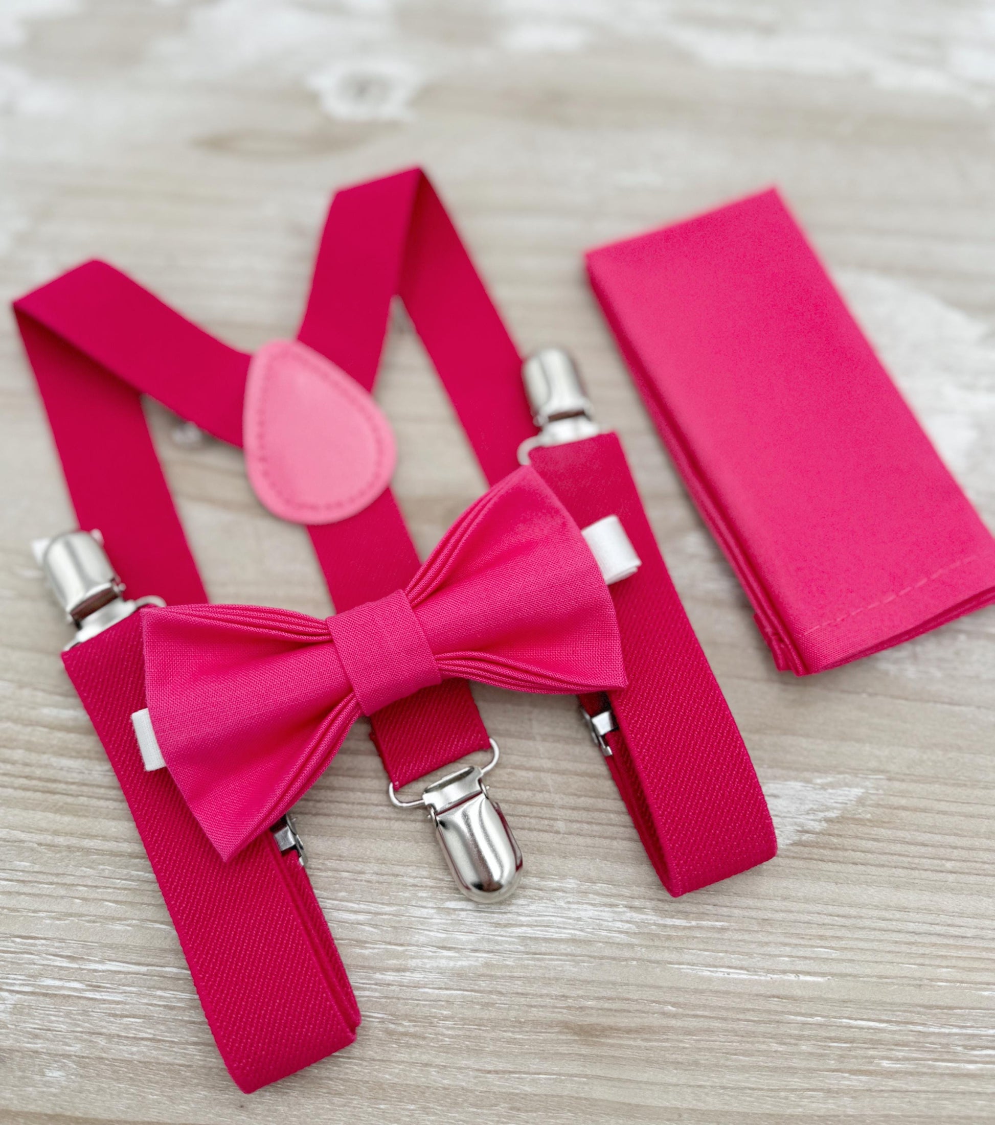 Fuchsia Bow tie & Suspenders | Begonia Pink Bowtie | Pocket Square | Ring Bearer Outfit | Boho Rustic Wedding Set