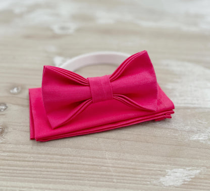 Fuchsia Bow tie & Suspenders | Begonia Pink Bowtie | Pocket Square | Ring Bearer Outfit | Boho Rustic Wedding Set