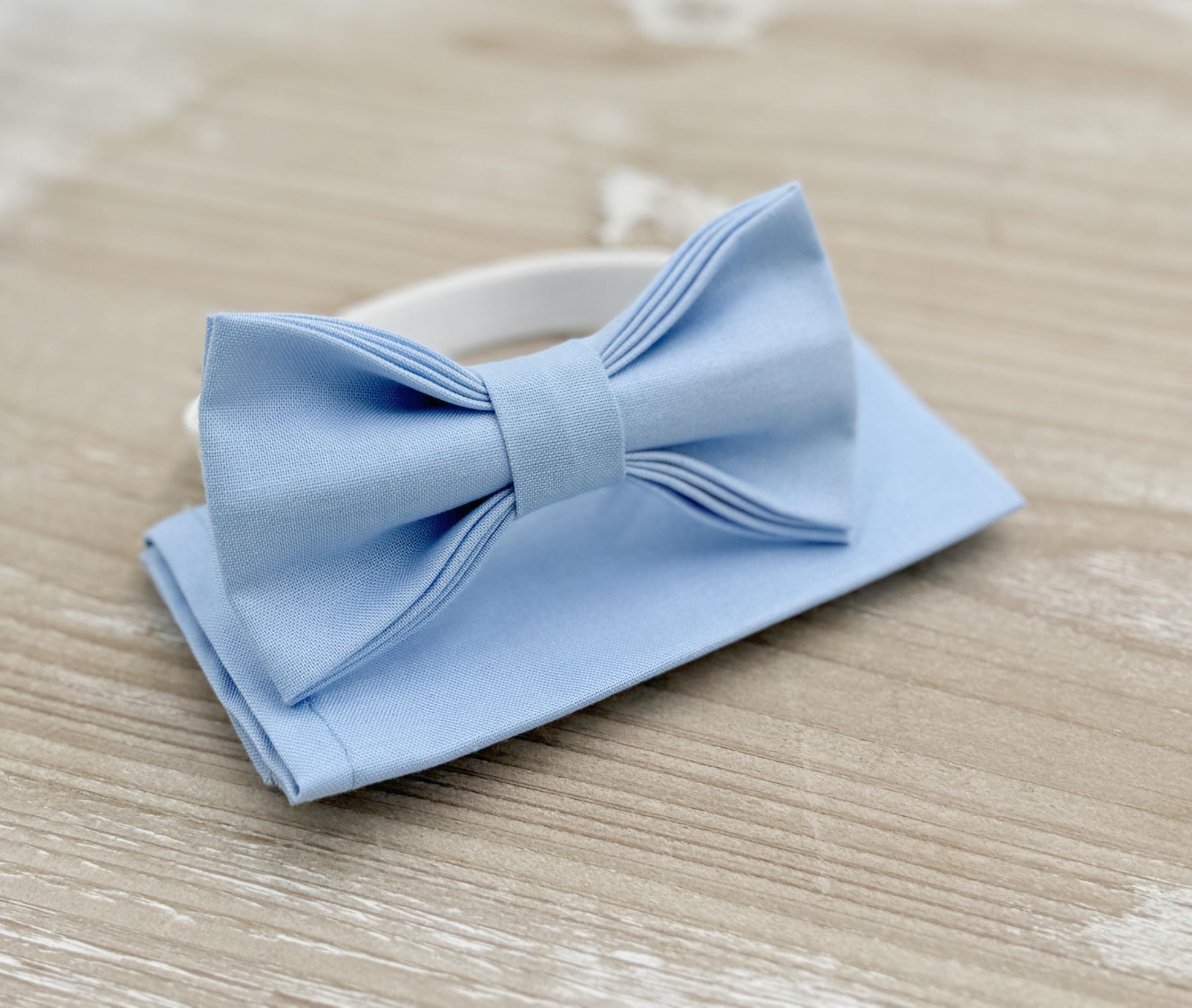 Ice Blue Bow tie & Suspenders | Leather Light Brown Braces | Pocket Square | Ring Bearer Outfit | Boho Rustic Wedding Set