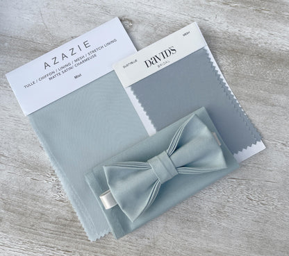 Mist Bow tie & Suspenders | Black Braces | Sky Blue Bowtie | Dusty Blue Bow | Pocket Square | Ring Bearer Outfit | Boho Rustic Wedding Set
