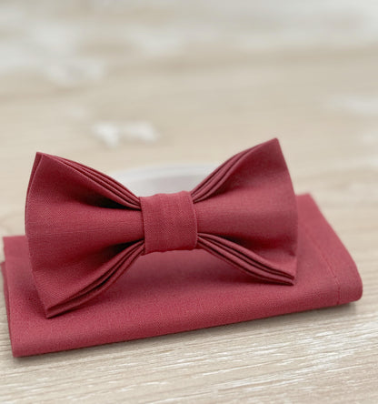 Rosewood Bow tie & Suspenders | Light Gray Braces | Desert Rose Bow Tie | Pocket Square | Ring Bearer Outfit | Boho Rustic Wedding