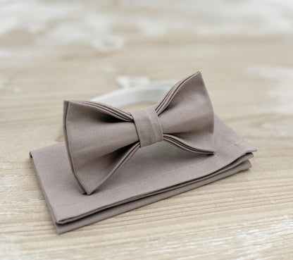 Toffee Bow tie & Suspenders | Leather Braces | Hazelnut Bow | Portobello Bowtie | Pocket Square | Ring Bearer Outfit | Boho Wedding
