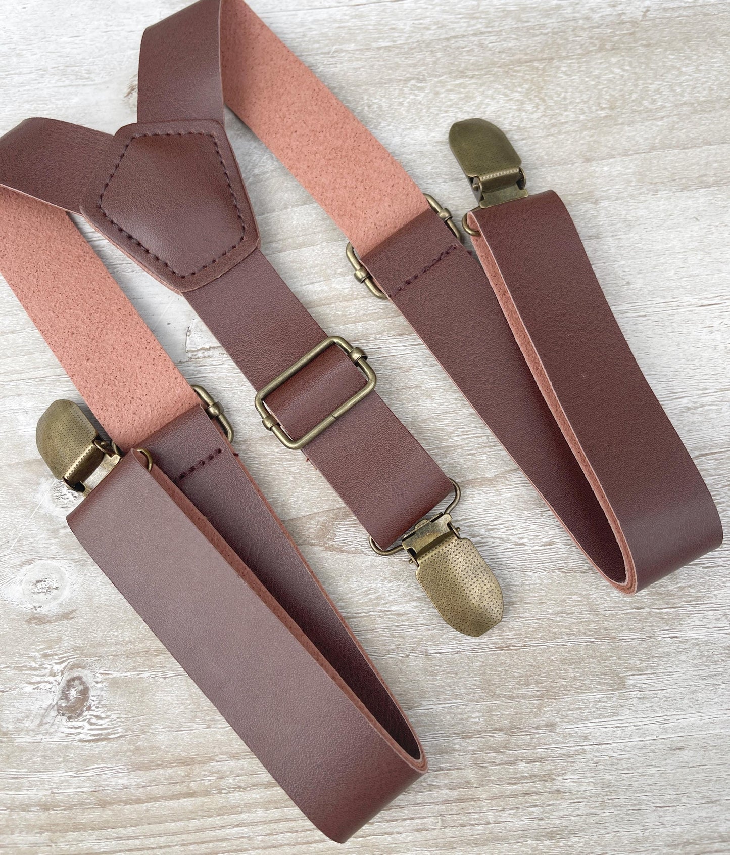 WANYING Men's 2 Cm Braces Bow Tie Sets - PU Leather 3 Retro Brass-like