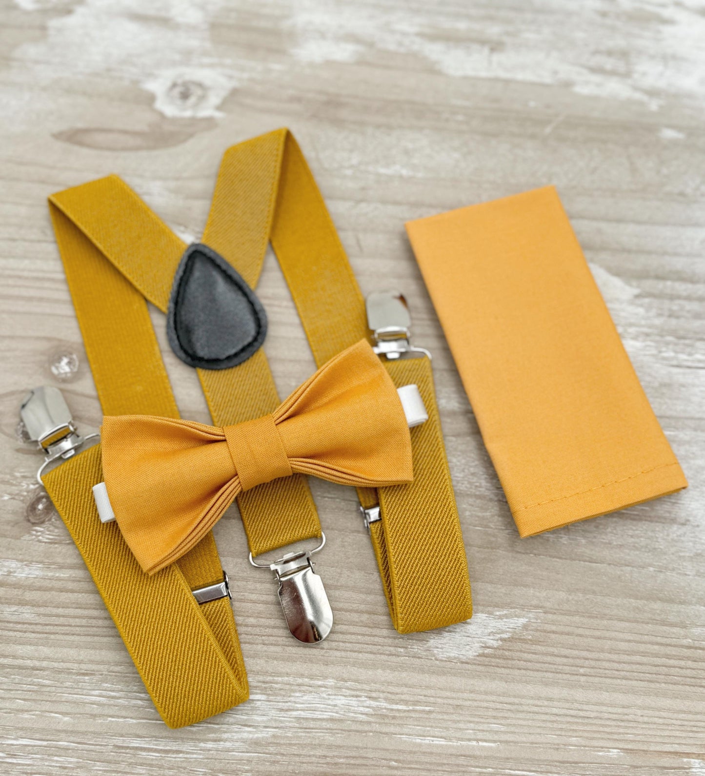 Marigold Bow tie & Suspenders | Mustard Yellow Braces | Pocket Square | Ring Bearer Outfit | Boho Rustic Wedding
