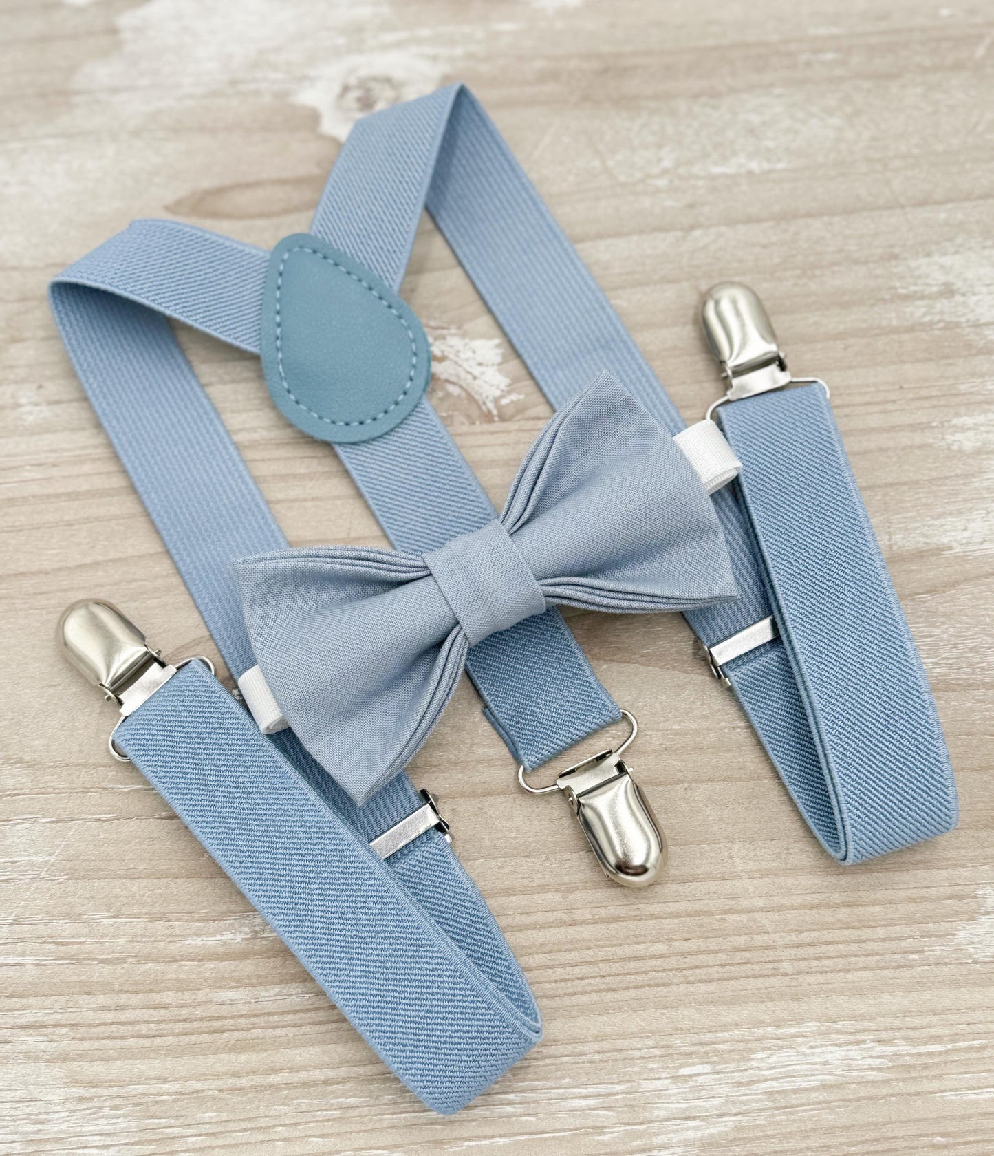 Dusty Blue Bow tie & Suspenders | Pocket Square | Ring Bearer Outfit | Boho Rustic Wedding