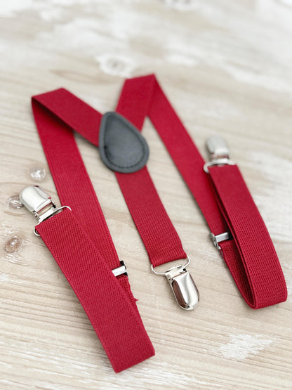Apple Red Bow tie & Suspenders | Pocket Square | Ring Bearer Outfit | Boho Rustic Wedding | Holiday Christmas Outfit
