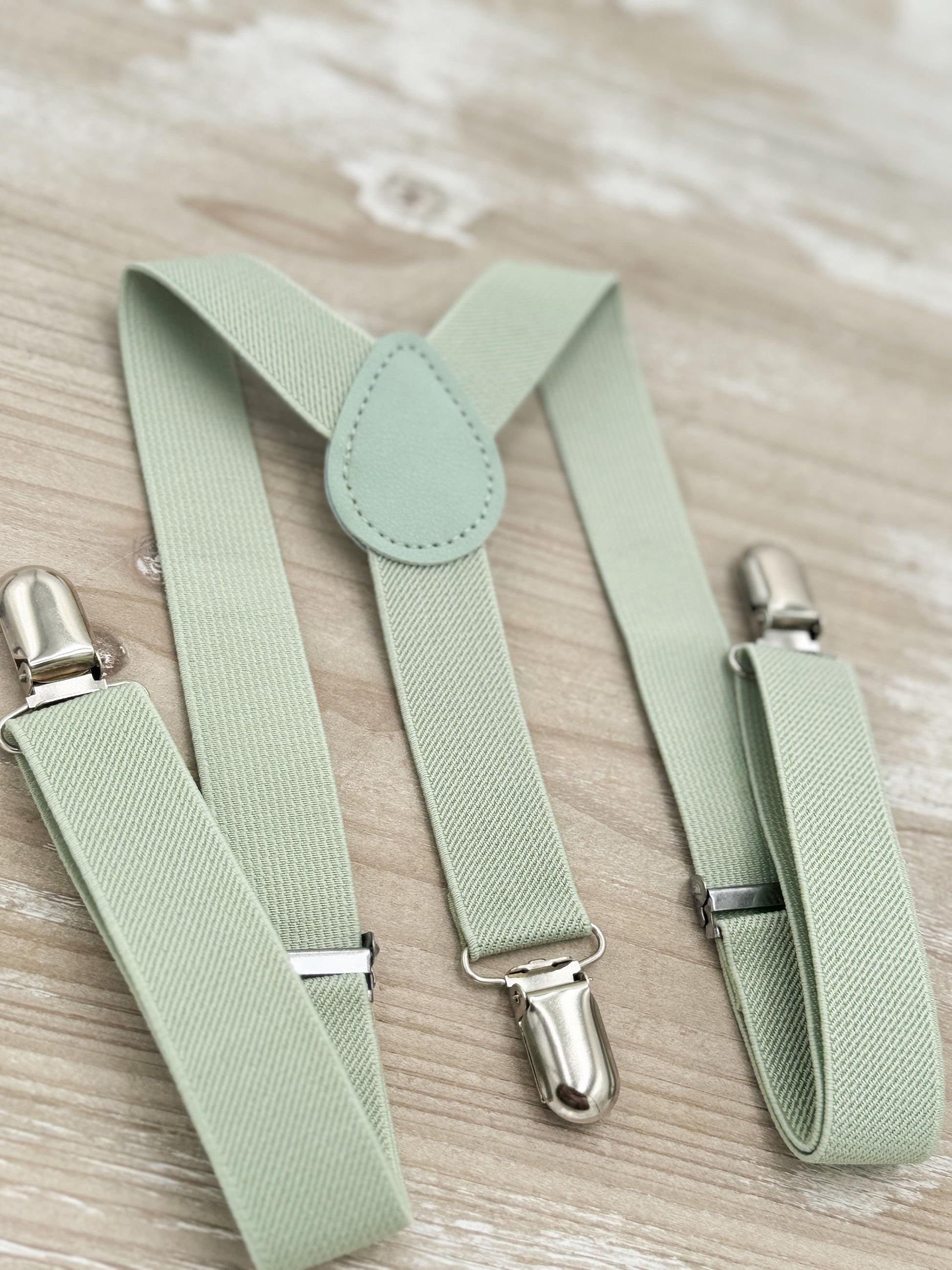 Dusty Sage Bow tie & Suspenders, Pocket Square, Ring Bearer Outfit, Boho Rustic Wedding