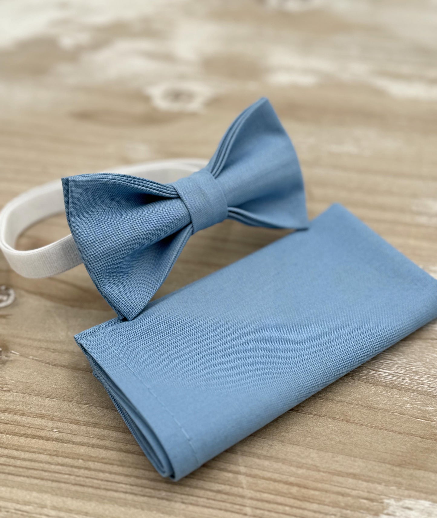 Steel Blue Bow Tie & Suspenders – Ring Bearer Outfit, All Sizes Baby to Adult, Groomsman Wedding Gift, Pocket Square, Dusty Blue Braces