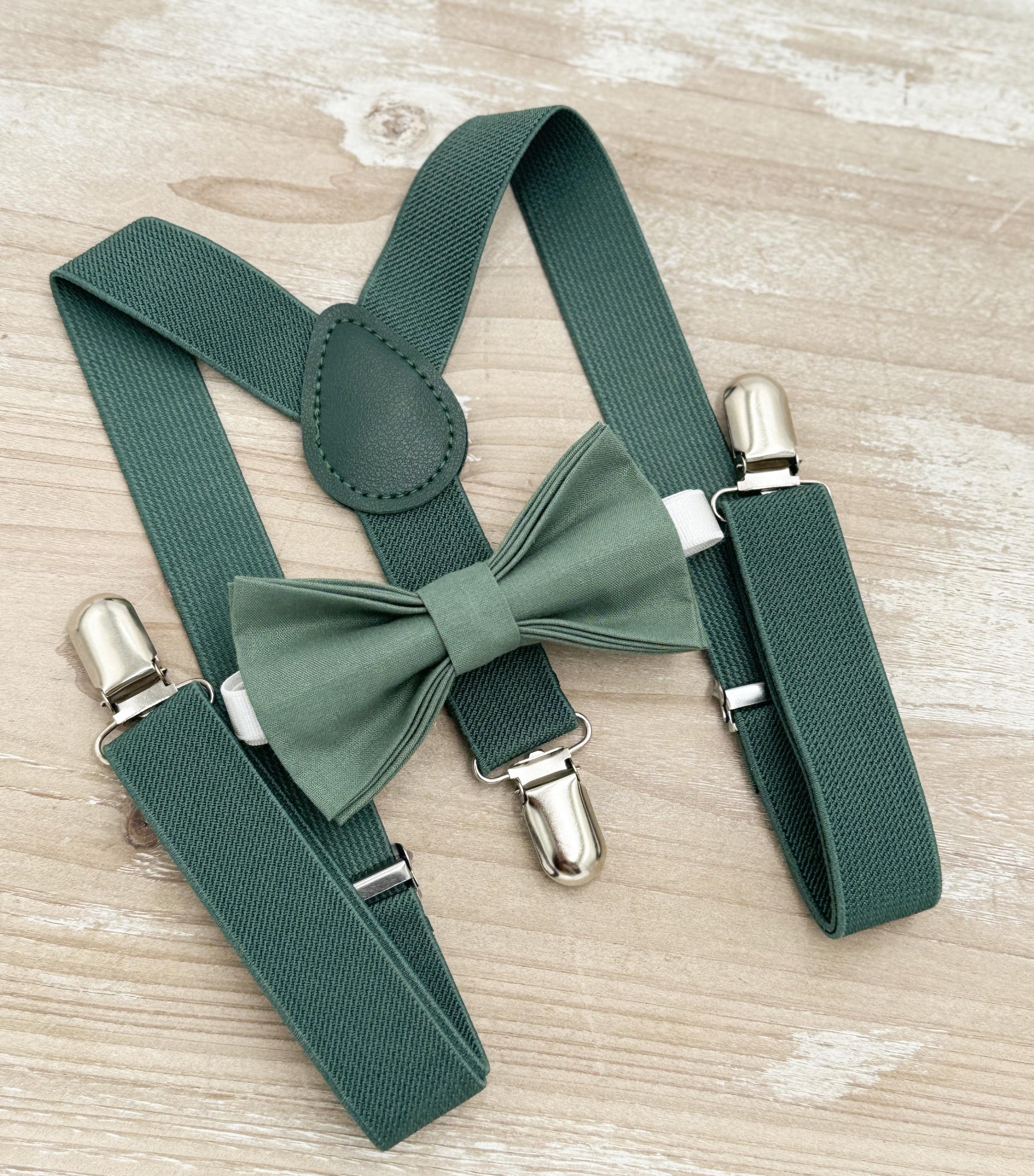 Eucalyptus Bow Tie & Suspenders – All Sizes for Men and Boys, Pocket Square, Ring Bearer, Rustic Wedding, Groomsman Gift