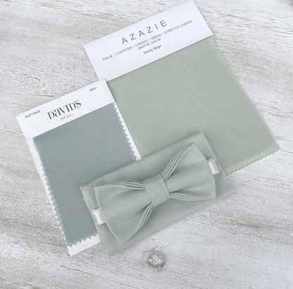 Dusty Sage Bow tie & Suspenders, Pocket Square, Ring Bearer Outfit, Boho Rustic Wedding